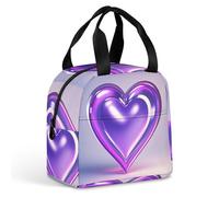 QMKFWT Grand sac à déjeuner isotherme et durable avec motif cœurs violets - Pour le travail, les voyages, les pique-niques