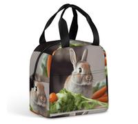 QMKFWT Grand sac à déjeuner isotherme et durable avec motif lapin qui mange des légumes - Portable et étanche - Réutilisable - Pour le travail, les voyages, les pique-niques