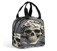 QMKFWT Grand sac à déjeuner isotherme et durable avec motif tête de mort et fleur - Portable - Étanche - Réutilisable - Pour le travail, les voyages, les pique-niques