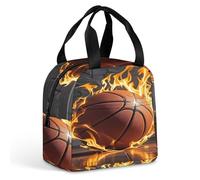 QMKFWT Grand sac à déjeuner isotherme et durable - Motif basket-ball in Fire - Portable - Étanche - Réutilisable - Pour le travail, les voyages, les pique-niques