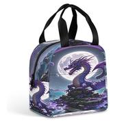 QMKFWT Grand sac à déjeuner isotherme et durable, motif dragon lune, portable, étanche, réutilisable, pour le travail, les voyages, le pique-nique