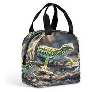 QMKFWT Grand sac à déjeuner isotherme et durable motif léopard Little Gecko - Portable - Étanche - Réutilisable - Pour le travail, les voyages, les pique-niques