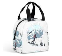 QMKFWT Grand sac à déjeuner isotherme et durable sur le thème du ski, boîte à déjeuner portable étanche réutilisable pour le travail, les voyages, les pique-niques