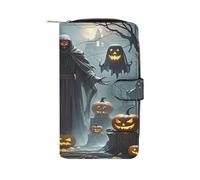 QMKFWT Grim Reaper Portefeuille long en cuir pour chéquier classique à deux volets pour femme avec fenêtre d'identification
