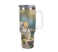 QMKFWT Guinea Mouse - Tasse à café de voyage réutilisable et durable en acier inoxydable avec poignée et paille, résistant aux fuites, portable, gobelet isotherme pour homme et femme, 1,2 l