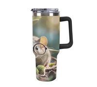 QMKFWT Guinea Mouse - Tasse à café de voyage réutilisable et durable en acier inoxydable avec poignée et paille, résistant aux fuites, portable, gobelet isotherme pour homme et femme, 1,2 l