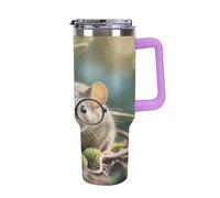 QMKFWT Guinea Mouse - Tasse à café de voyage réutilisable et durable en acier inoxydable avec poignée et paille, résistant aux fuites, portable, gobelet isotherme pour homme et femme, 1,2 l