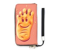 QMKFWT Happy Foot Portefeuille de grande capacité en cuir synthétique avec longue fermeture éclair Unisexe Blanc 20 x 10,5 cm, blanc, 20x10.5cm, Portefeuille