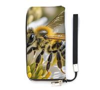 QMKFWT Honey Bee Portefeuille de grande capacité en cuir synthétique avec longue fermeture éclair Unisexe Blanc 20 x 10,5 cm, blanc, 20x10.5cm, Portefeuille