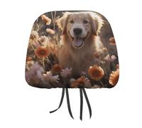 QMKFWT Housse d'appui-tête de voiture Golden Retriever et fleurs réglables et réutilisables, anti-saleté, flexibles, anti-poussière, pour la plupart des véhicules