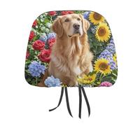 QMKFWT Housse d'appui-tête de voiture Golden Retriever et fleurs réglables et réutilisables, anti-saleté, flexibles, anti-poussière, pour la plupart des véhicules