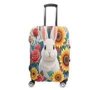 QMKFWT Housse de bagage de voyage à l'aquarelle lapin et fleurs, lavable, anti-rayures, protection anti-poussière pour bagages à roulettes pour bagages de 48,3 à 81,3 cm, blanc, XL