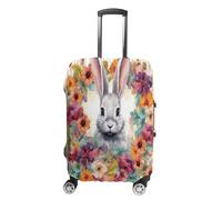 QMKFWT Housse de bagage de voyage à l'aquarelle lapin et fleurs, lavable, anti-rayures, protection anti-poussière pour bagages à roulettes pour bagages de 48,3 à 81,3 cm, blanc, L