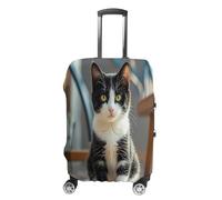 QMKFWT Housse de bagage de voyage blanche et noire avec chaton assis, lavable, anti-rayures, anti-poussière pour bagages à roulettes de 48 à 81 cm, blanc, XL