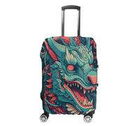 QMKFWT Housse de bagage de voyage en forme de tête de dragon de dessin animé, lavable, anti-rayures, anti-poussière pour bagages à roulettes de 48 à 81 cm, blanc, L