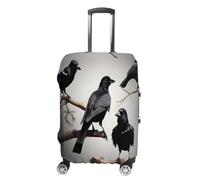 QMKFWT Housse de bagage de voyage motif corbeau noir sur une branche, lavable, anti-rayures, anti-poussière pour bagages à roulettes de 48,3 à 81,3 cm, blanc, L