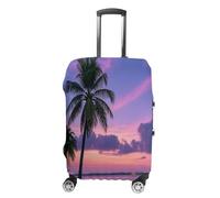 QMKFWT Housse de bagage de voyage motif palmier violet coucher de soleil - Housse de protection lavable anti-rayures et anti-poussière pour bagages à roulettes de 48,3 à 81,3 cm, blanc, L