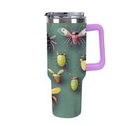 QMKFWT Insect Atlas - Tasse à café de voyage réutilisable et durable en acier inoxydable avec poignée et paille, résistant aux fuites, tasse isotherme portable pour homme et femme, 1200 ml