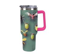 QMKFWT Insect Atlas - Tasse à café de voyage réutilisable et durable en acier inoxydable avec poignée et paille, résistant aux fuites, tasse isotherme portable pour homme et femme, 1200 ml