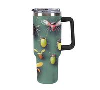 QMKFWT Insect Atlas - Tasse à café de voyage réutilisable et durable en acier inoxydable avec poignée et paille, résistant aux fuites, tasse isotherme portable pour homme et femme, 1200 ml