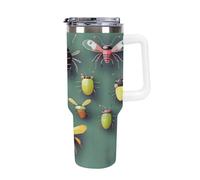 QMKFWT Insect Atlas - Tasse à café de voyage réutilisable et durable en acier inoxydable avec poignée et paille, résistant aux fuites, tasse isotherme portable pour homme et femme, 1200 ml