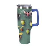QMKFWT Insect Atlas - Tasse à café de voyage réutilisable et durable en acier inoxydable avec poignée et paille, résistant aux fuites, tasse isotherme portable pour homme et femme, 1200 ml