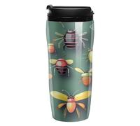 QMKFWT Insect Atlas Tasse à café réutilisable isotherme étanche avec couvercle à double paroi anti-déversement pour café glacé/chaud, cadeau pour les mères et les pères