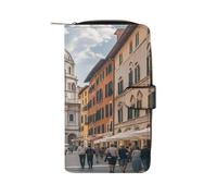 QMKFWT Italian Architecture Portefeuille long en cuir pour chéquier classique à deux volets avec fenêtre pour carte d'identité