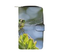 QMKFWT Jewel Libellule Portefeuille long en cuir pour chéquier classique à deux volets avec fenêtre pour carte d'identité