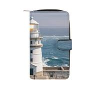 QMKFWT Lighthouse Sandbeach Portefeuille long en cuir pour chéquier classique à deux volets avec fenêtre pour carte d'identité