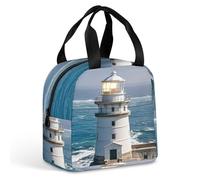 QMKFWT Lighthouse Sandbeach Sac à déjeuner isotherme durable Grande boîte à déjeuner portable étanche réutilisable pour travail, voyage, pique-nique