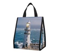 QMKFWT Lighthouse Sandbeach Sac à déjeuner isotherme pliable et réutilisable pour homme et femme