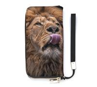 QMKFWT Lion Sticks Out Portefeuille de grande capacité en cuir synthétique avec longue fermeture éclair Unisexe Blanc 20 x 10,5 cm, blanc, 20x10.5cm, Portefeuille