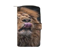 QMKFWT Lion Sticks Out Portefeuille long en cuir pour chéquier classique à deux volets avec fenêtre d'identification pour femme