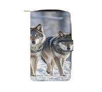 QMKFWT Lot de Wolves Portefeuille long en cuir pour chéquier classique à deux volets avec fenêtre pour carte d'identité