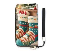 QMKFWT Mignon chaussettes de Noël portefeuille grande capacité pochette portefeuille en cuir PU longue fermeture éclair portefeuille unisexe, blanc, 20 x 10,5 cm, portefeuille, blanc, 20x10.5cm,