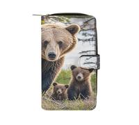 QMKFWT Mother Bear And Her Cubs Portefeuille long en cuir avec fenêtre pour carte d'identité