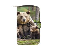 QMKFWT Mother Bear Cubs Portefeuille long en cuir pour chéquier classique à deux volets avec fenêtre d'identification pour femme