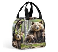 QMKFWT Mother Bear Cubs Sac à déjeuner isotherme durable Grande boîte à déjeuner portable étanche réutilisable pour le travail, les voyages, le pique-nique