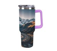 QMKFWT Mountain Compass - Tasse à café de voyage réutilisable en acier inoxydable durable avec poignée et paille, résistant aux fuites, tasse isotherme portable pour homme et femme, 1,2 l