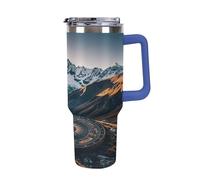 QMKFWT Mountain Compass - Tasse à café de voyage réutilisable en acier inoxydable durable avec poignée et paille, résistant aux fuites, tasse isotherme portable pour homme et femme, 1,2 l