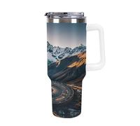 QMKFWT Mountain Compass - Tasse à café de voyage réutilisable en acier inoxydable durable avec poignée et paille, résistant aux fuites, tasse isotherme portable pour homme et femme, 1,2 l