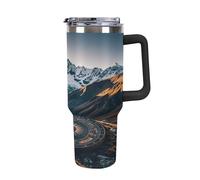 QMKFWT Mountain Compass - Tasse à café de voyage réutilisable en acier inoxydable durable avec poignée et paille, résistant aux fuites, tasse isotherme portable pour homme et femme, 1,2 l