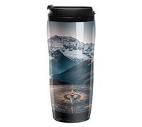 QMKFWT Mountain Compass Tasse à café réutilisable isotherme étanche avec couvercle à double paroi anti-déversement pour café glacé/chaud, cadeau pour les mères et les pères