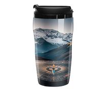 QMKFWT Mountain Compass Tasse à café réutilisable isotherme étanche avec couvercle à double paroi anti-déversement pour café glacé/chaud, cadeau pour les mères et les pères