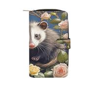 QMKFWT Opossum And Roses Portefeuille long en cuir pour chéquier classique à deux volets avec fenêtre pour carte d'identité