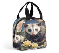 QMKFWT Opossum And Roses Sac à déjeuner isotherme durable Grande boîte à déjeuner portable étanche réutilisable pour le travail, les voyages, les pique-niques