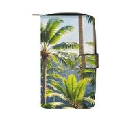 QMKFWT Palmiers Portefeuille long en cuir pour chéquier classique à deux volets avec fenêtre pour carte d'identité