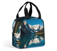 QMKFWT Panorama of The Lake Louise Mountains Sac à déjeuner isotherme durable Grande boîte à déjeuner portable étanche réutilisable pour travail, voyage, pique-nique