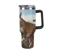 QMKFWT Panther Mountain Lion - Tasse à café de voyage réutilisable en acier inoxydable durable avec poignée et paille, résistant aux fuites, portable, tasse isotherme pour homme et femme, 1,2 l